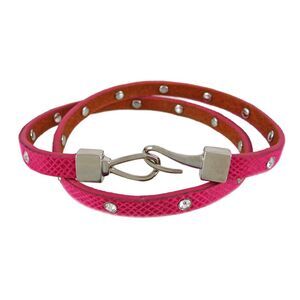 Fuchsia Leather Python Triple Wrap Rhinestone Bracelet